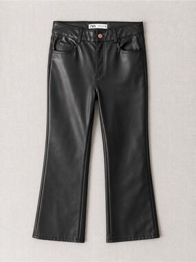 Zara Black Faux Leather Pants with Copper Button